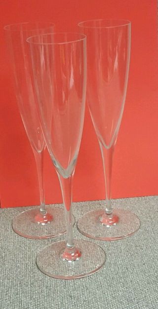 3 Vintage Signed Baccarat France Crystal Stem Dom Perignon Champagne Flutes Euc