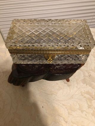 Vintage French Baccarat Cut Crystal & Gilt Ormolu Jewelry Casket Box