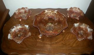 Antique Fenton Panther Marigold Carnival Glass Berry Bowl Set Circa 1911