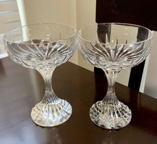 Two Baccarat French Crystal Massena Pattern Champagne Coupe (saucer) Glasses