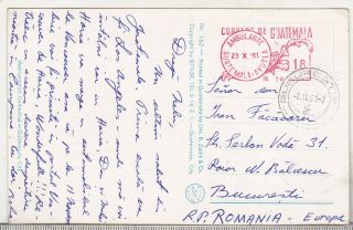 Guatemala 1961 circulated postcard to Romania - Postage Meter Stamp Ambulante 2