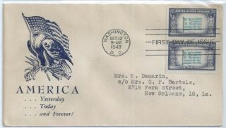 Us Fdc 916 Pair Overrun Countries Greece 1943 Wwii Patriotic Neal Cachet