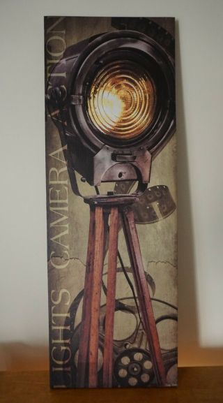 LIGHTS CAMERA ACTION Lighted Retro Vintage Movie Cinema Home Theater Room Sign 2