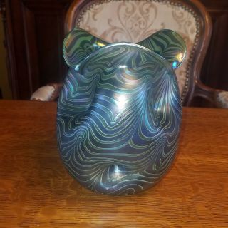 Art Nouveau Att.  Loetz,  Crete Formosa " Green Iridescent Art Glass Handmade Vase