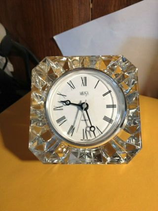Heavy Vintage Mikasa Crystal Glass Quartz Table Clock Austria
