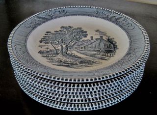 Eight Royal China Currier And Ives 7.  25 " Salad Dessert Plates