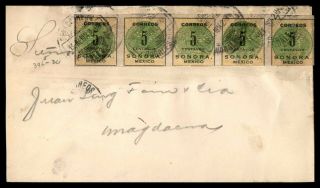 Mexico Nogales Sonora January 13 1914 Cover Imperf Strip Of 5 To Magdalena