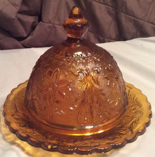 Tiara Lidded Dish Gold Or Amber Colored Glass Indiana Butter Serving Cover Lid