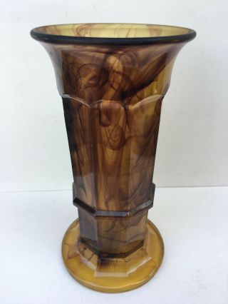 Vintage George Davidson Art Deco Amber Cloud Glass Mould Blown Vase 1930s