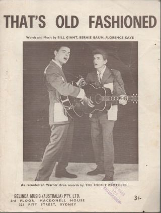 The Everly Brothers Rare 1962 Oz Only Orig Sheet Music " That 