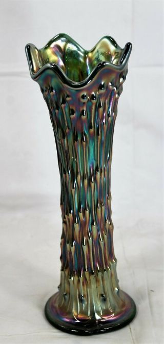 Vintage Fenton Emerald Green Iridescent Carnival Glass Vase 10 1/2 " Tall