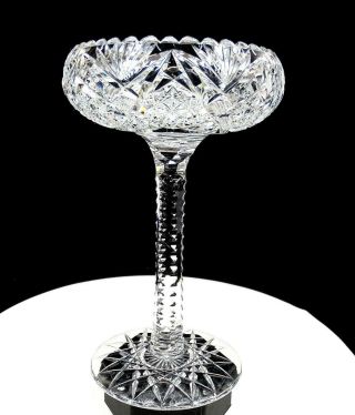 Abp American Brilliant Cut Crystal Hobstar & Fan Notched Stem Tall 9.  25 " Compote