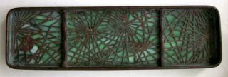 1910 Tiffany Studios York Bronze & Favrile Glass Pine Needle Pen Tray 1004