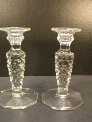 Vtg Fostoria American Glass Crystal Candle Holders Candlesticks Pair Lovely