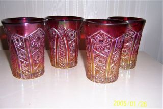 Vintage Set Of 4 Indiana Carnival Glass Amberina Red Gold Water Tumblers Daisy