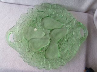 Vintage Sweet Pear Green Uranium Vaseline Glass Indiana Serving Platter Tray