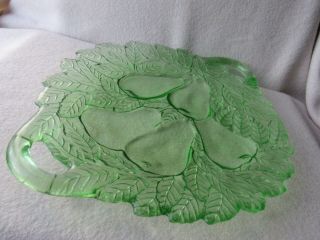 Vintage Sweet Pear Green Uranium Vaseline Glass Indiana Serving Platter Tray 3