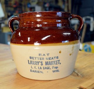 Red Wing Stoneware Advertising Bean Pot Darien Wisconsin Larrys Market Antique