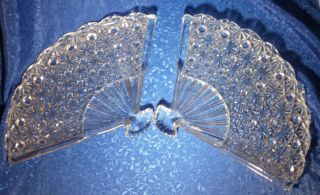 Set Of 2 Vintage Fan Shaped Clear Glass Relish/candy Dishes