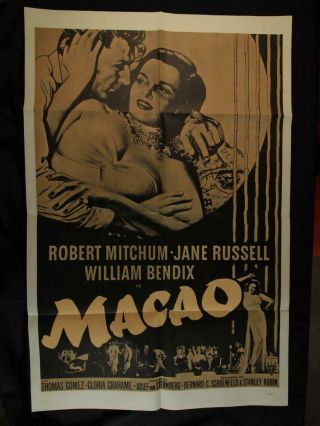 Re - Release Macao One Sheet Movie Poster Jane Russell Robert Mitchum