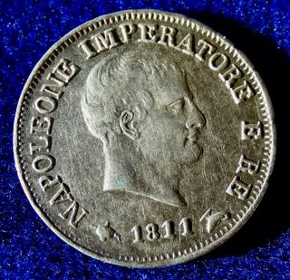 Italian States,  Napoleonic Kingdom,  10 Soldi (= 1/2 Lira) 1811 M Silver Coin.