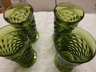 Set Of 4 Indiana Whitehall Colony Avacado Green Glass Cubist Footed Iced Tea T