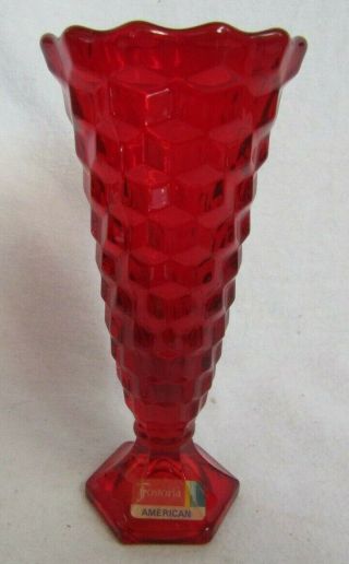 Fostoria American Glass Pattern Ruby Red Flared Top Vase With Label
