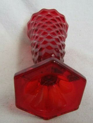 FOSTORIA AMERICAN GLASS PATTERN RUBY RED FLARED TOP VASE WITH LABEL 3