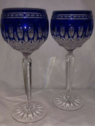 2 Waterford Crystal Wine Hock Cobalt Blue Glasses - Clarendon (one Pair) IOB 3