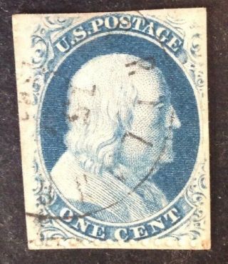 Usa 1857 1 Cent Blue Stamp On Piece