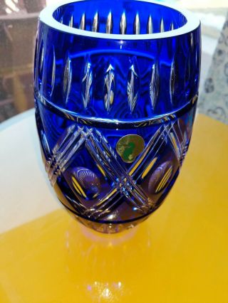 Waterford Crystal Cobalt Blue Cased Cut To Clear 8 " Vase Nib