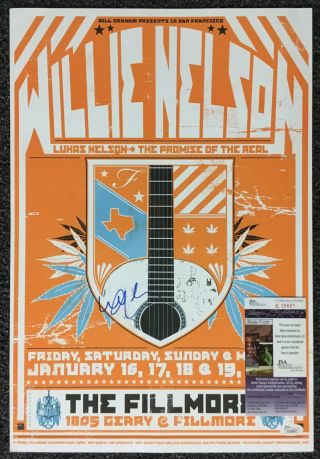Willie Nelson Photo Signed 13x19 Concert Poster Fillmore JSA Autographed ' 09 2
