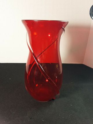 Vintage Red Art Studio Glass Large Vase Hand Blown 9 1/4 "