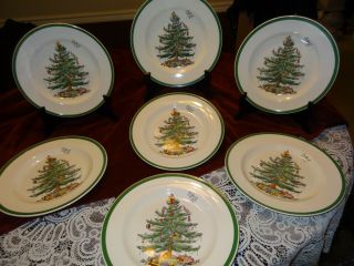 Spode Christmas Tree Dinner Plates Set Of 7 (england) Quite