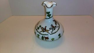 Crown Staffordshire Fine Bone China Hunting Scene Bulbous Vase 7 - 5/8 " In Height