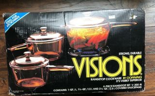 Vintage Corning Ware Visions 6 Piece Cookware Set New/old Stock Nib