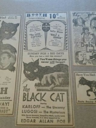 1934 The Black Cat 5 Newspaper Ads Boris Karloff,  Bela Lugosi 3