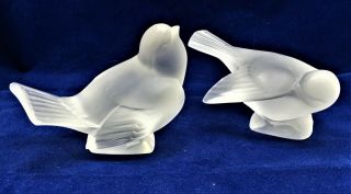 Lalique Crystal Sparrows - With Head Up & With Head Under Wing -