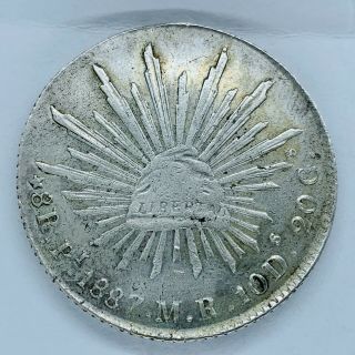 1887 Mexico Silver 8 Reales Pi Mr - San Luis Potosí.  27.  0 Grams