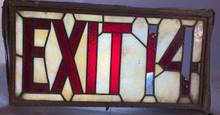 Ca.  1910 Antique Theater Salvage Old Leaded Glass Exit Sign Stained Glass Window