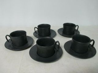Black Matte Bennington Pottery Mid Century Modern David Gil 5 Cups And 5 Saucers