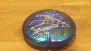 Stunning John Ditchfield Iridescent Paperweight Silver Frog On Lilypad Signed