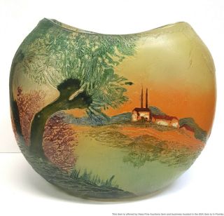 Legras Fine Antique Enamel French Art Glass Signed Landscape Vase 6in