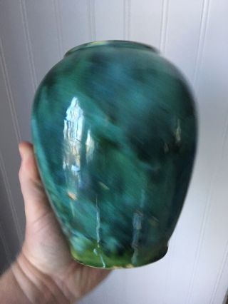 Old Arts & Crafts Mission Style Brush Mccoy Pottery Green Onyx Vase