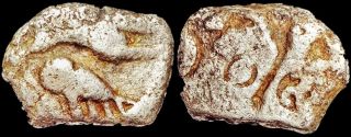 ANCIENT - SURASENA JANAPADA - 1/2 KARSHAPANA (5th - 4th CE) OBV.  STYLIZED FISH SRN2 3