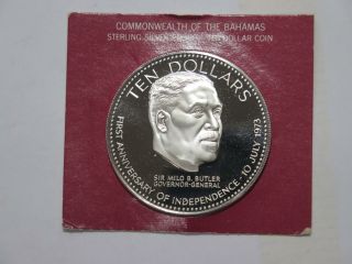 Bahamas 1974 10 Dollars Sir Milo Proof Silver Commemorative World Coin 