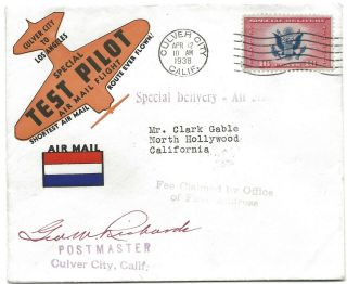 Rare Air Mail Cover Shortest Air Mail Flight Clark Gable 1938 Movie Test Pilot.