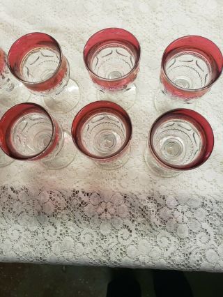 Set of 8 Tiffin Kings Crown Ruby Cranberry Thumbprint Cordial Glasses 4 1/4” 2