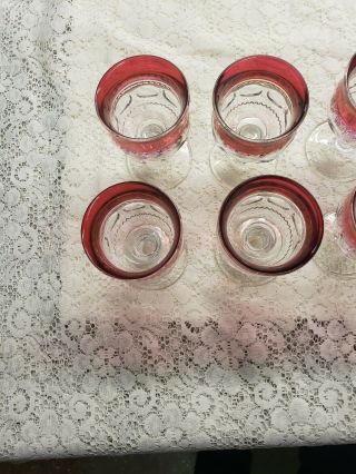 Set of 8 Tiffin Kings Crown Ruby Cranberry Thumbprint Cordial Glasses 4 1/4” 3