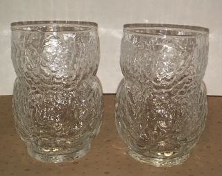 Vintage Owl Shaped Clear Textured 3D Drinking Glasses Glassware Set of 2 Hoot 3